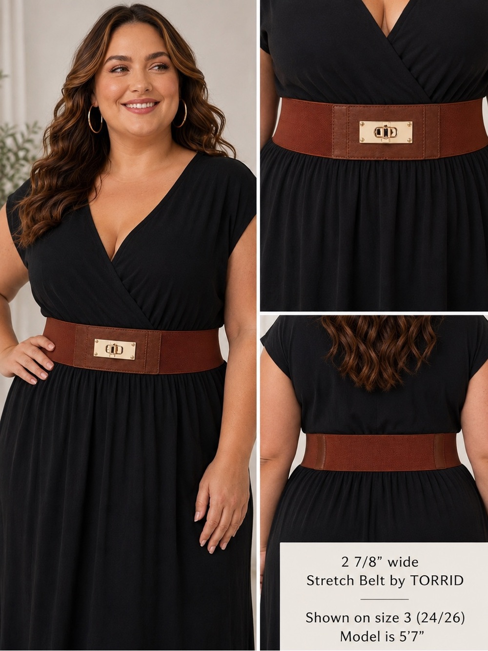 Torrid Chestnut Brown Faux Suede Stretch Belt Turn Lock Size 3